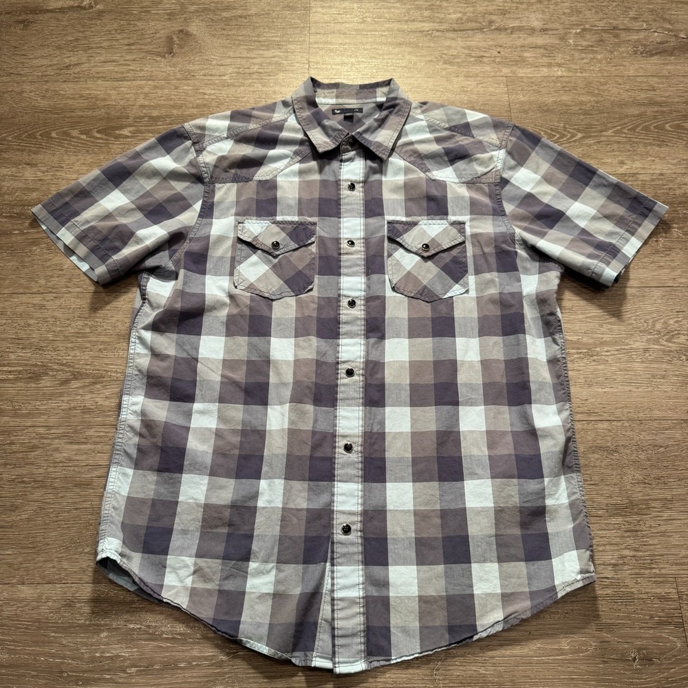 Gap Shirt Mens Large Blue Plaid Pearl Snap‎ Western Cowboy Cotton Preppy Adult